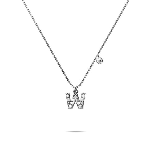 Solid 925 Sterling Silver Initial Crystal Personalised Alphabet Letter Necklace Silver